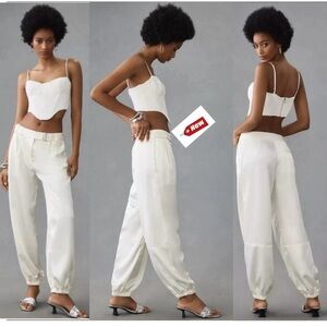 Anthropologie Maeve Satin Parachute utility Pants SIZE 10 ivory white NEW NWT